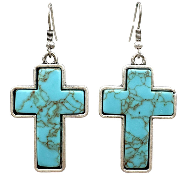 Turquoise Stone Cross Earrings