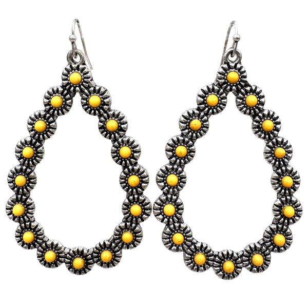 Large Teardrop Shaped Bohemian Flower Earrings