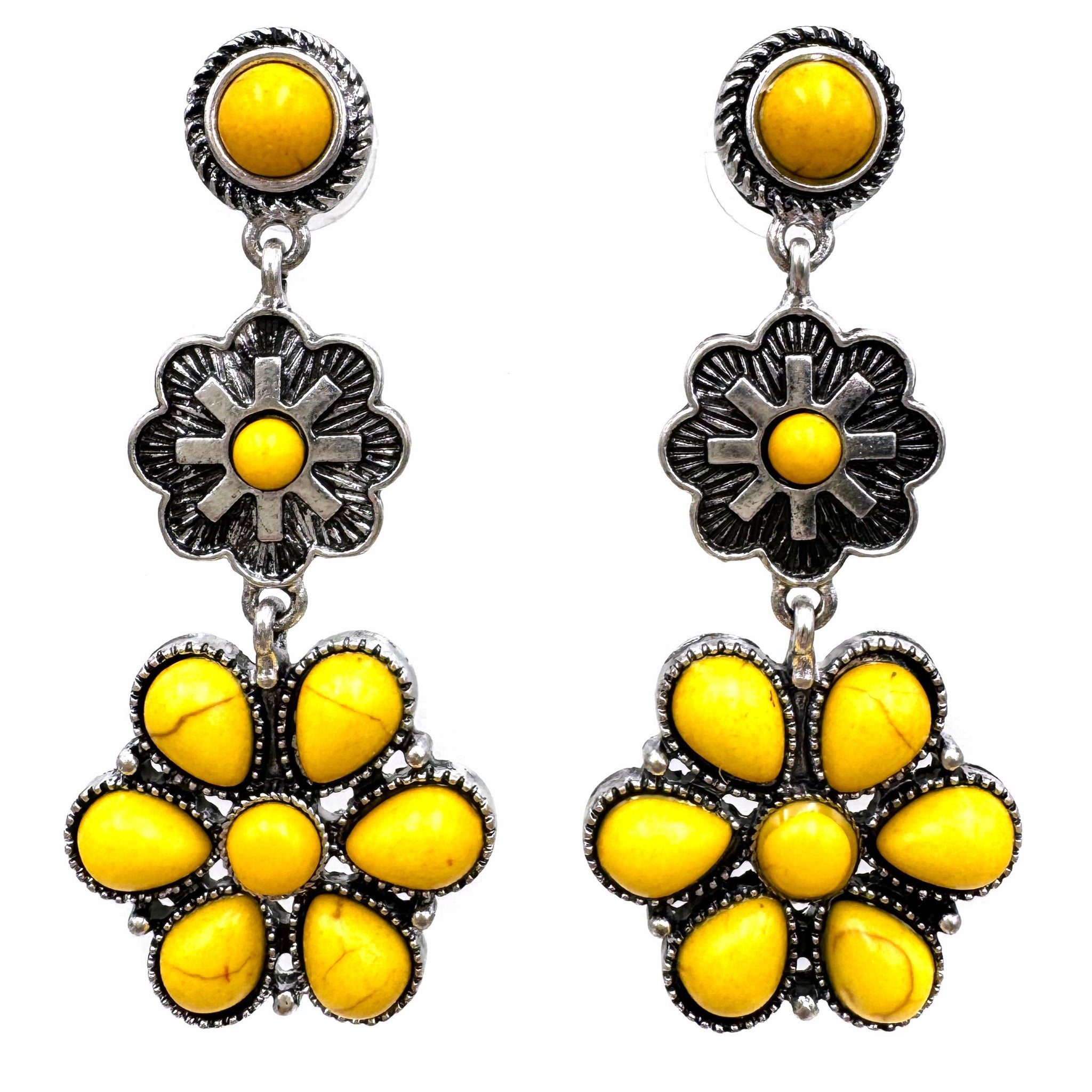 Flower Concho Western Dangle Earrings