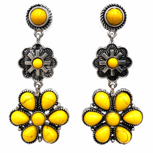 Flower Concho Western Dangle Earrings