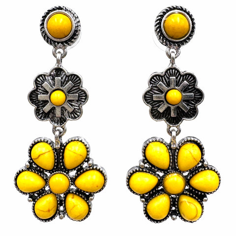 Flower Concho Western Dangle Earrings