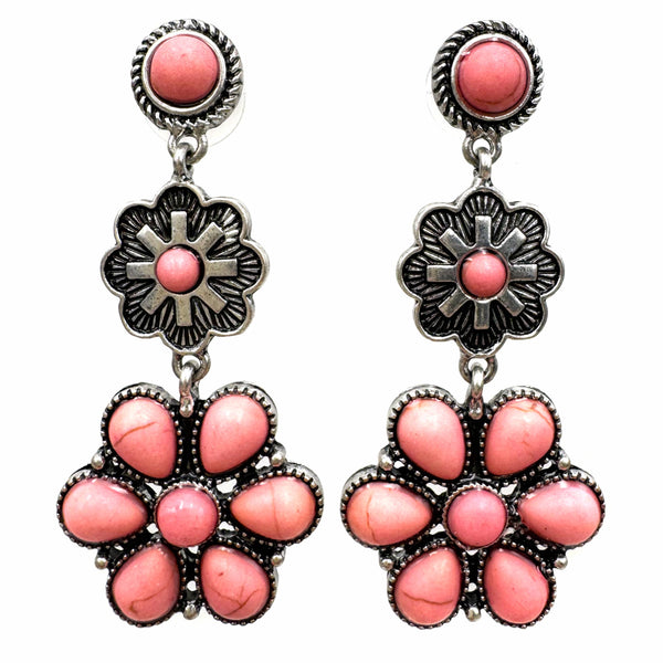 Flower Concho Western Dangle Earrings