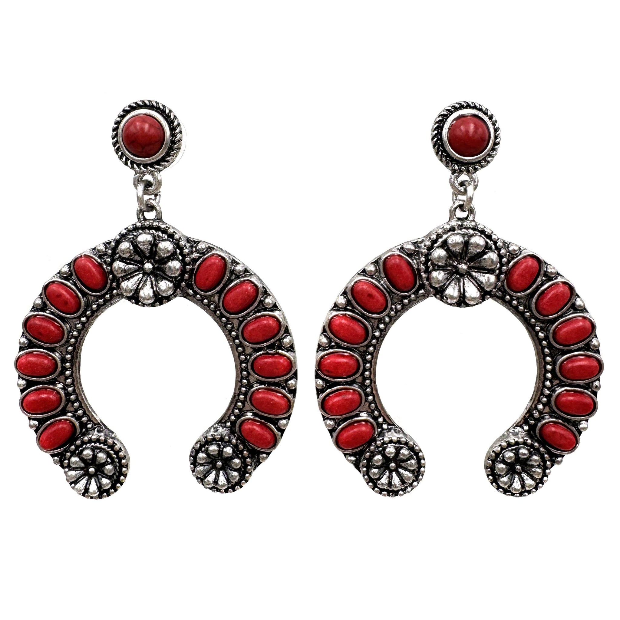 Western Flower Cabochon Horseshoe Earrings