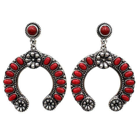 Western Flower Cabochon Horseshoe Earrings