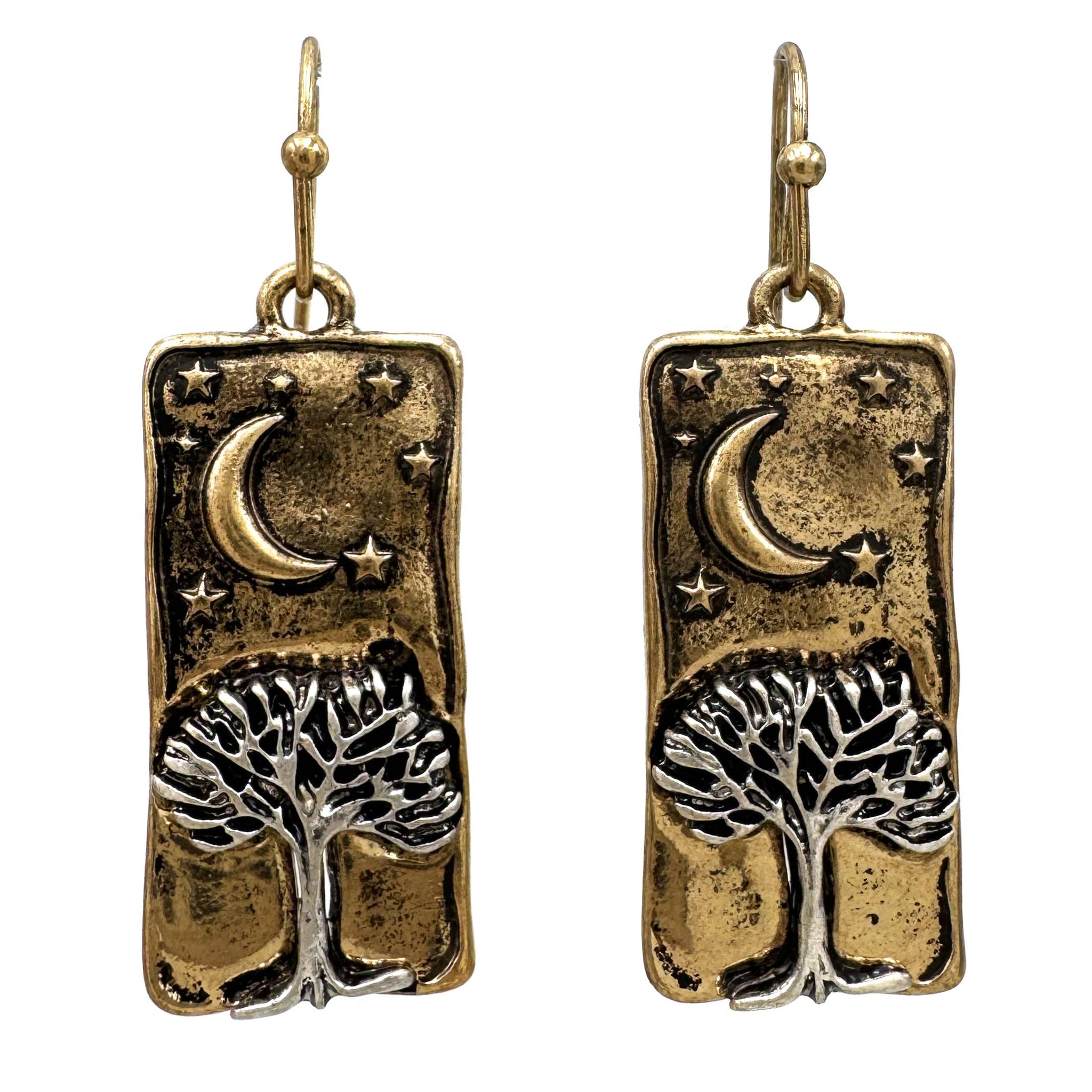 Starry Night Moon Tree of Life Bar Earrings