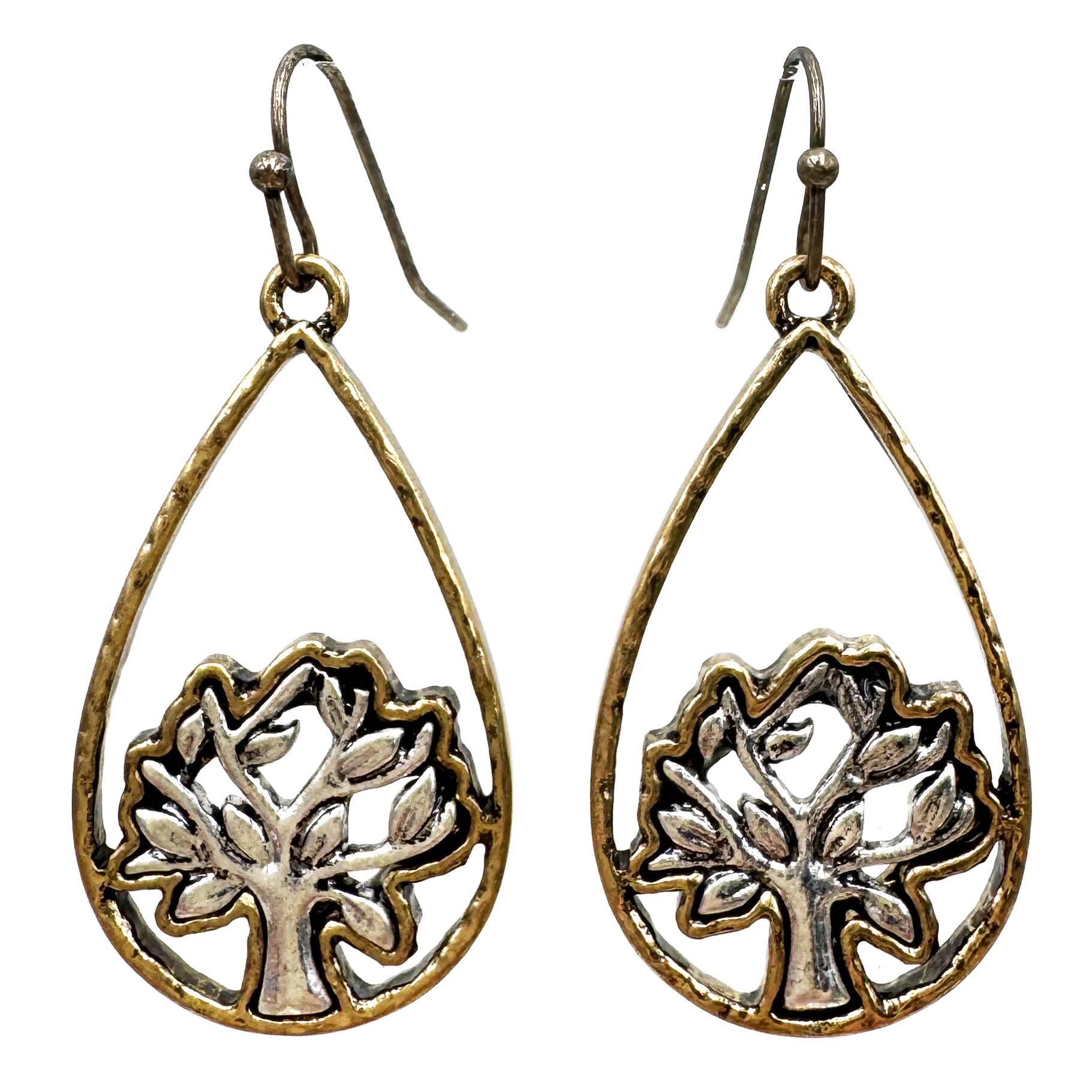 Teardrop Tree of Life Metal Earrings