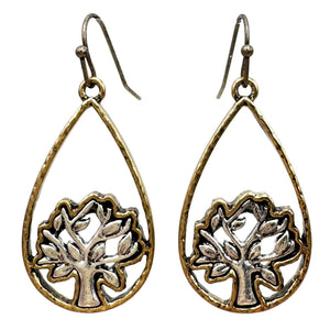 Teardrop Tree of Life Metal Earrings