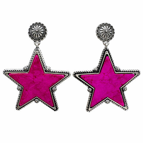 Large Star Turquoise Stone Western Earrings