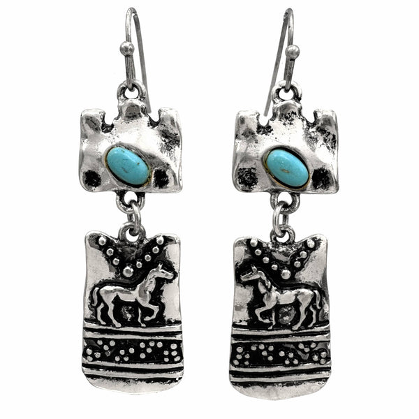 Western Horse Hammered Metal Earrings