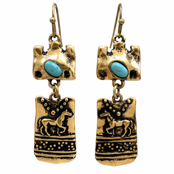 Western Horse Hammered Metal Earrings