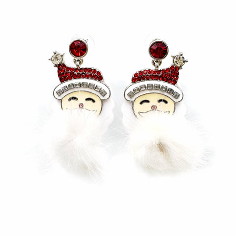 Santa Fuzzy Beard Christmas Earrings