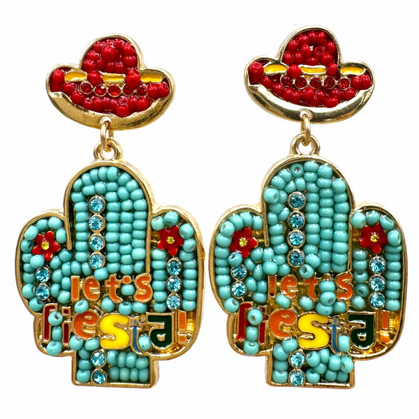 Let's Fiesta Cactus Mexican Beaded Earrings