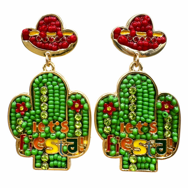 Let's Fiesta Cactus Mexican Beaded Earrings