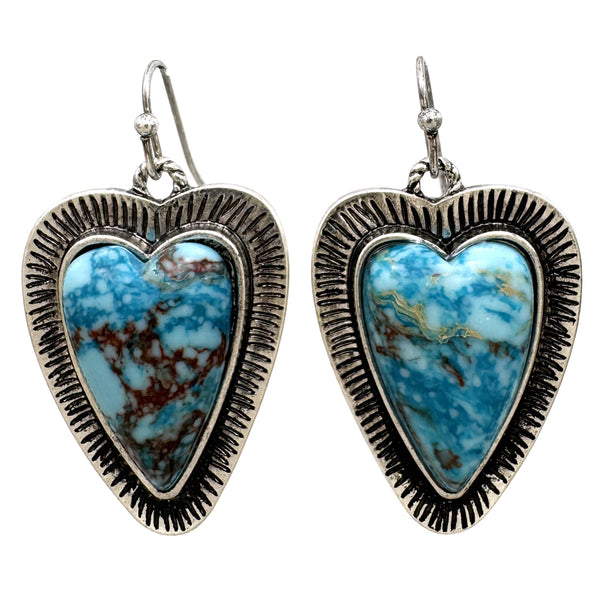 Heart Turquoise Striped Stone Earrings