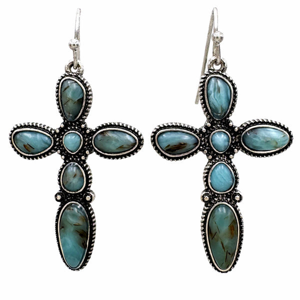 Cross Shaped Turquoise Stone Earrings
