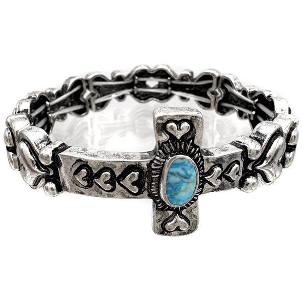 Cross Heart Turquoise Striped Stone Bracelet
