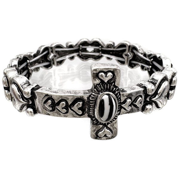 Cross Heart Turquoise Striped Stone Bracelet
