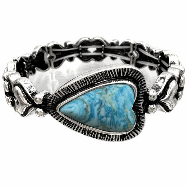 Heart Turquoise Striped Stone Bracelet
