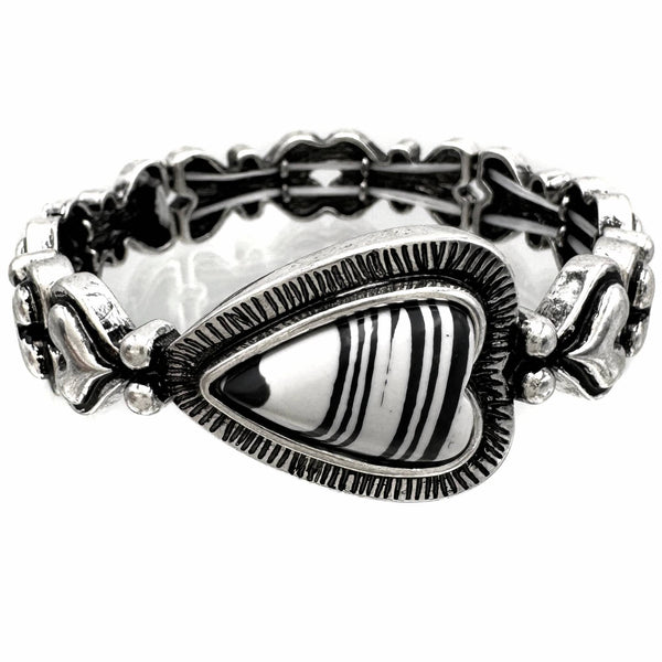 Heart Turquoise Striped Stone Bracelet