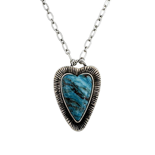 Heart Turquoise Striped Stone Necklace