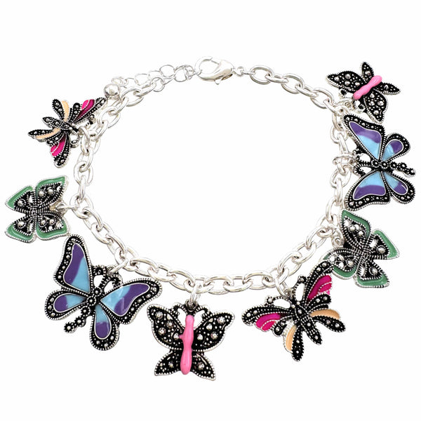 Colorful Butterflies Charms Link Bracelet