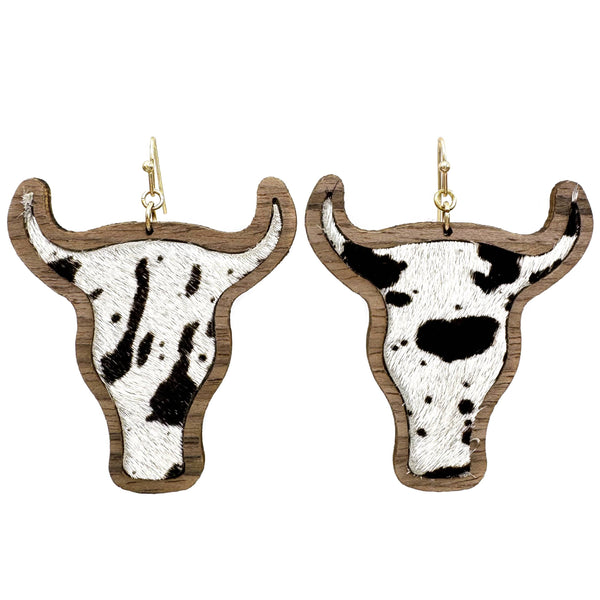 Longhorn Animal Fur Print Wooden Earrings