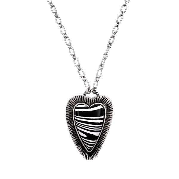Heart Turquoise Striped Stone Necklace
