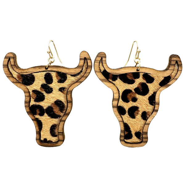Longhorn Animal Fur Print Wooden Earrings
