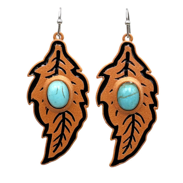 Turquoise Stone Ceramic Leaf Earrings