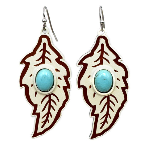 Turquoise Stone Ceramic Leaf Earrings