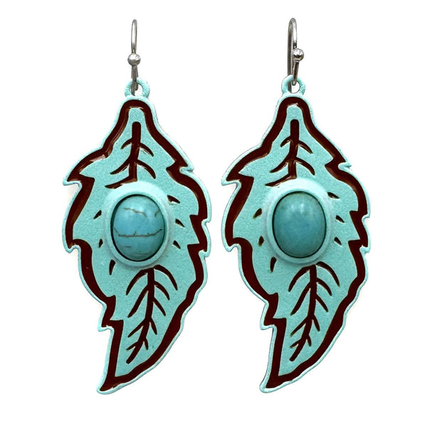 Turquoise Stone Ceramic Leaf Earrings