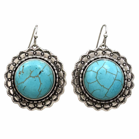 Turquoise Howlite Stone Round Earrings