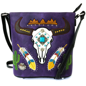 Longhorn Feather Cactus Embroidery Messenger Purse