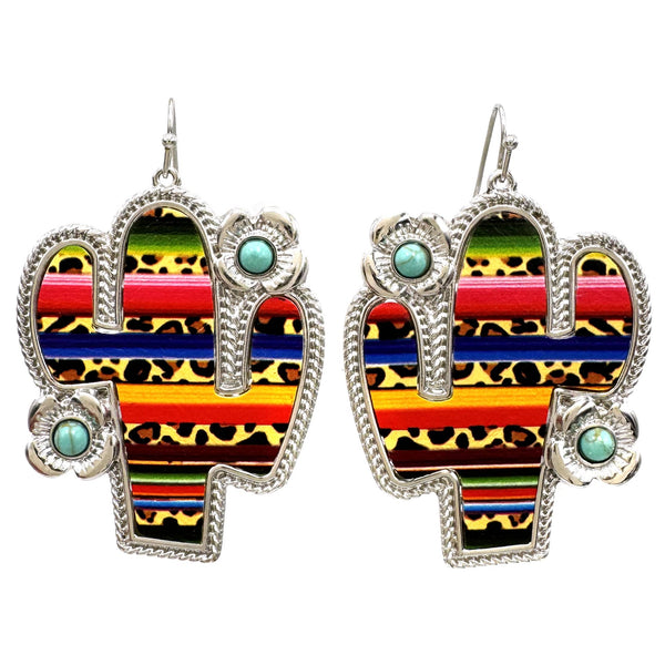 Sunflower or Serape Spot Cactus Shape Metal Earrings