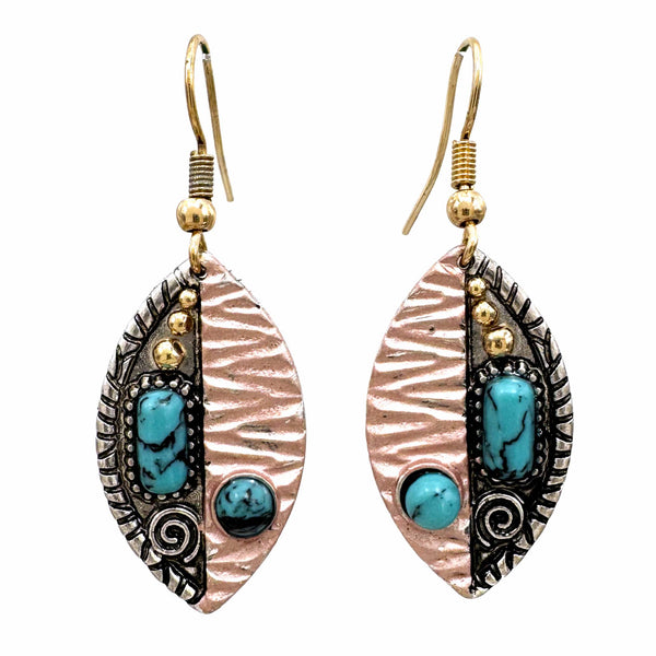 Pink Gold Silver Turquoise Earrings