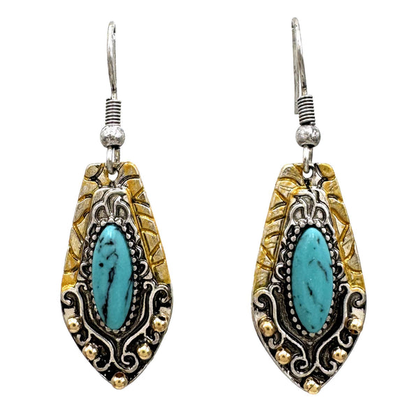 Pink Gold Silver Turquoise Earrings