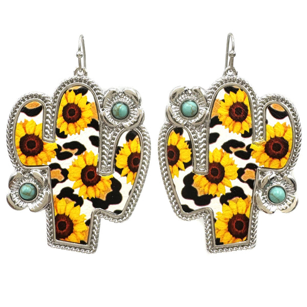 Sunflower or Serape Spot Cactus Shape Metal Earrings