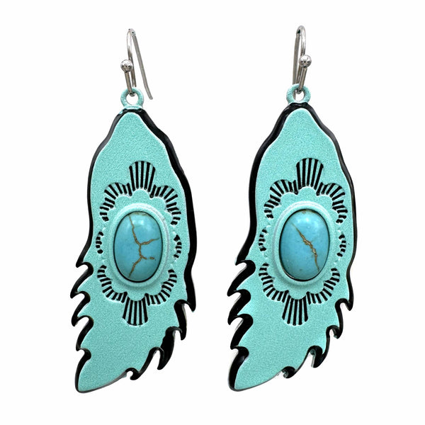 Turquoise Stone Ceramic Feather Earrings