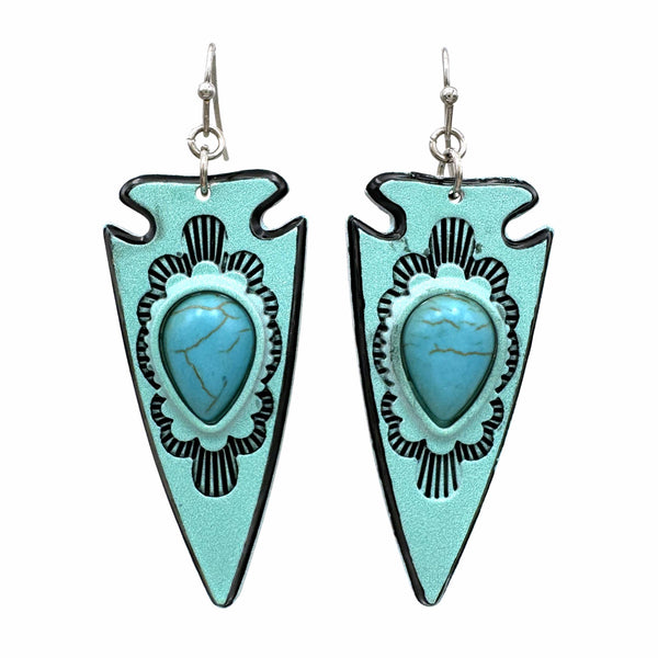 Turquoise Stone Ceramic Arrow Head Earrings