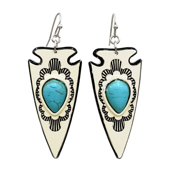 Turquoise Stone Ceramic Arrow Head Earrings