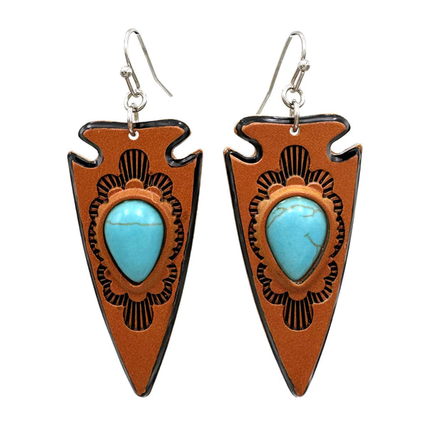 Turquoise Stone Ceramic Arrow Head Earrings