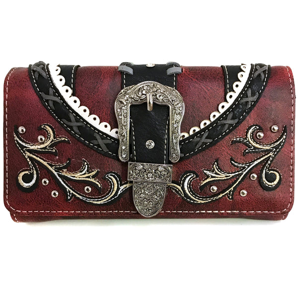 Western Leather Buckle Crossbody Wallet