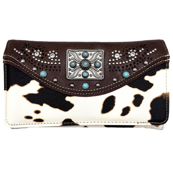 Rectangle Concho Cow Print Western Crossbody Wallet