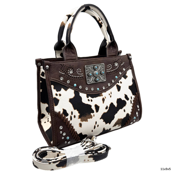 Rectangle Concho Cow Print Western Weekend Bag Crossbody