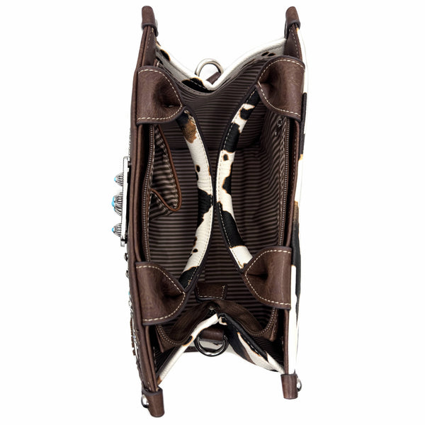 Rectangle Concho Cow Print Western Weekend Bag Crossbody