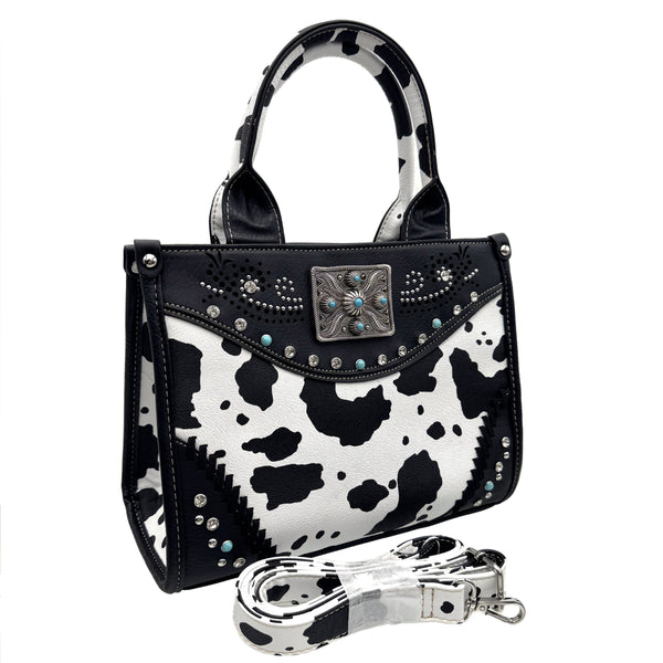 Rectangle Concho Cow Print Western Weekend Bag Crossbody