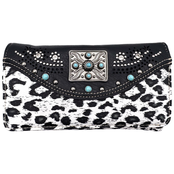 Rectangle Concho Leopard Print Western Crossbody Wallet