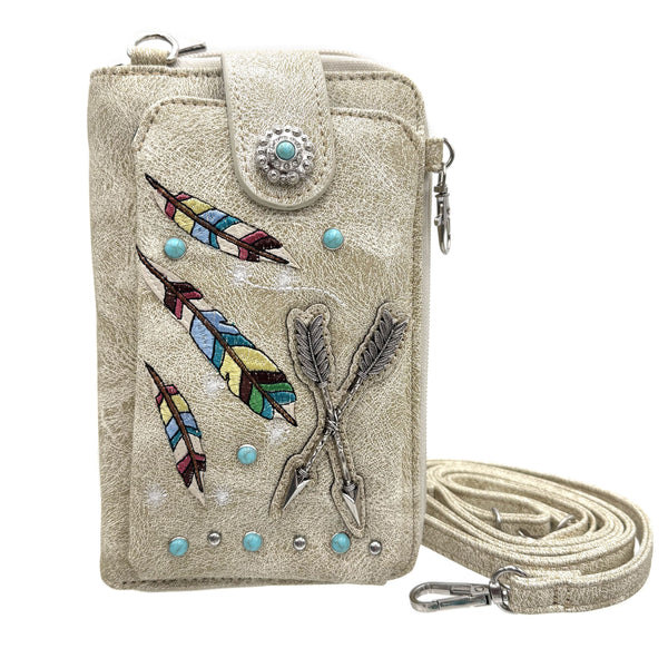 Arrows and Embroidered Feather Western Crossbody Phone Wallet