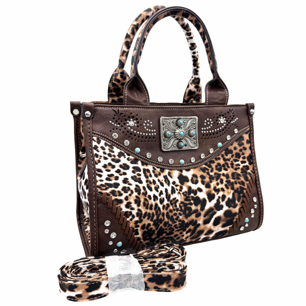 Rectangle Concho Leopard Print Western Weekend Bag Crossbody