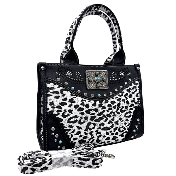 Rectangle Concho Leopard Print Western Weekend Bag Crossbody